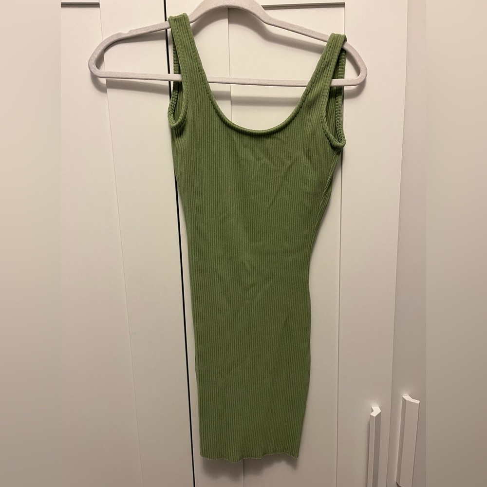 Edikted Sage Green Ribbed dress